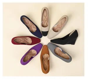 Elegant radial arrangement of breathable knit wedge heel pumps in various vivid colors