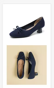 Elegant navy blue knit pumps featuring a stylish block heel, square toe and bow decor