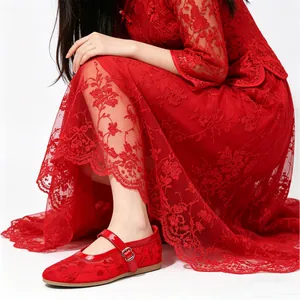Women Chinese Style Embroidered Mary Jane Shoes Breathable Mesh Flat Wedding Bridal Bridesmaid Banquet Party Shoes Red White