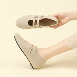 Zapatos Planos Merceditas para Mujer Tejido de Punto Doble Hebilla Transpirable Antideslizante Suela Blanda Mocasines Casuales