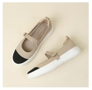 Detailed view of mesh Mary Jane shoes featuring breathable knit and secure buckle strap