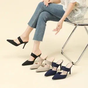 Élégantes mules à talons hauts à bout pointu pour femmes en noir, beige et bleu marine