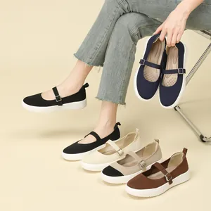 Women Breathable Flyknit Mesh Mary Jane Shoes Adjustable Buckle Strap Soft Platform Sole Anti-slip Casual Nurse Flat Shoes