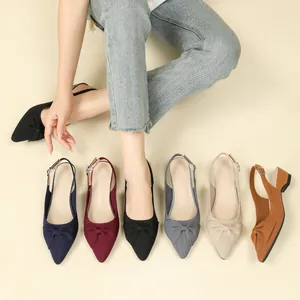 Zapatos De Tacón De Cuña Slingback De Punto Estilo Francés Suela De Goma Para Mujer Decoración De Lazo Elegante Commuter