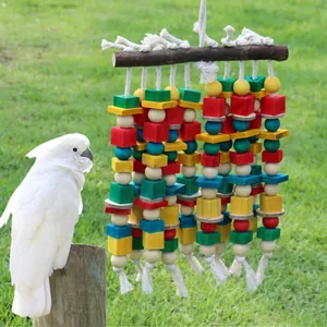 Großes Papageien Kauspielzeug Natürliches Kiefernholz Bunte Geometrische Blöcke Vogelspielzeug Für Graupapageien Ara Käfigzubehör