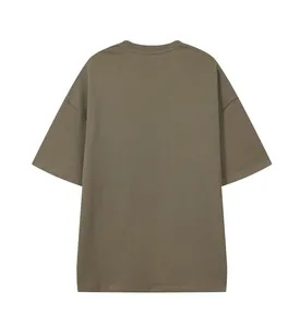 Detailed back view of a heavyweight olive green drop shoulder loose fit t-shirt