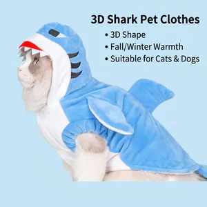 3D Hai Haustier Kostüm Für Halloween Warm Polyester Hund Katze Kleidung Mit Kapuze Lustiges Hai Outfit Für Kleine Hunde Katzen