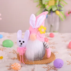 Gnomo pasquale fatto a mano in peluche con orecchie da coniglio per decorazioni