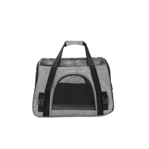 Large capacity breathable foldable portable pet carrier bag for cats in gray fabric style