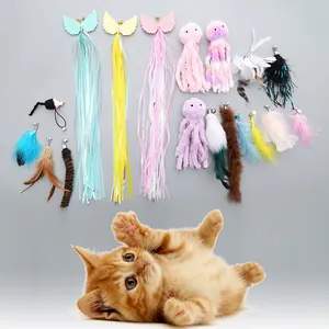 Cat Teaser Wand Replacement Heads Collection Interactive Plush Feather Toy Attachments With Bells For Indoor Cat Play