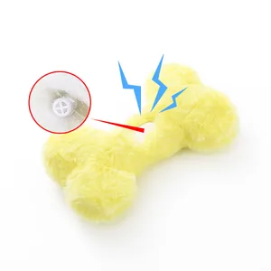 Giocattolo di peluche giallo a forma di osso per cani con squeaker interno