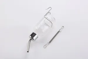 Bebedero de Plástico y Acero Inoxidable para Mascotas Colgante Automático de Válvula de Bola para Hámsters Conejos Chinchillas Hervidor Transparente