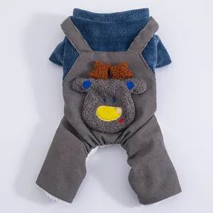 Warme Cord-Hundelatzhose mit süßem Rentier-Aufnäher für kleine Haustiere im Winter