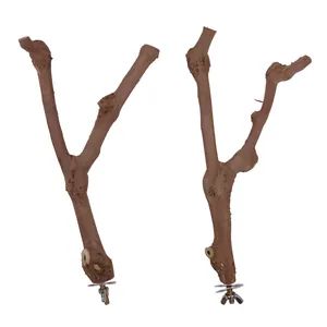 Natural wood Y-shaped bird perches for parrots with secure metal screw mounts for cages