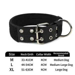 Robuste schwarze Hundehalsband-Größentabelle mit Maßen für mittelgroße bis große Hunde.