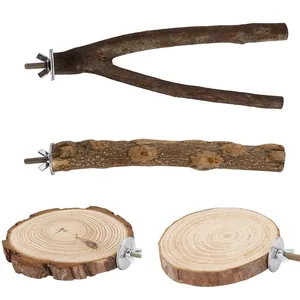 Natural wood bird perch set including Y-branch and round platforms for all bird cages