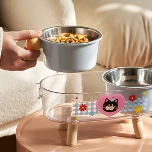 Elevated double pet bowl set with stainless steel inserts and transparent base