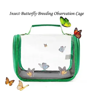 Portable transparent insect and butterfly breeding cage with vibrant green trim