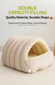 Close-up of thickened corduroy pet cave bed with soft fleece interior