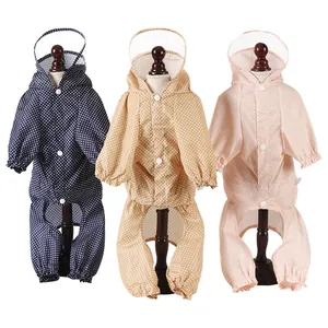 Full body waterproof polka dot dog raincoat with transparent hood visor in 3 colors