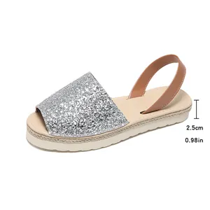 Detailed view of the silver glitter peep-toe sandal platform height at 2.5cm measurement