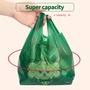 Bolsa ecológica verde de 4L para residuos de mascotas con lindo estampado gato