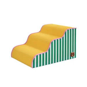 Cheerful 3-step pet stairs for small dogs and cats with non-slip yellow ribbed fabric