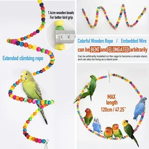 Flexible 47-inch colorful wooden bead bird climbing rope swing toy for large parrots