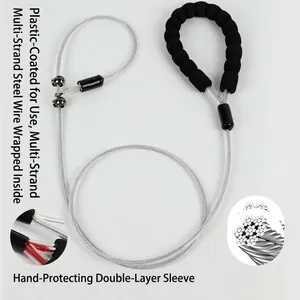 Macro detail view of reinforced steel wire core and foam handle for P-chain dog leash