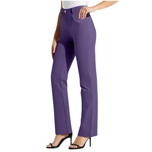 Elegant high-waisted straight-leg purple trousers for women's office or casual wear