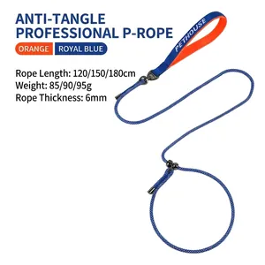 Professional dog training P-chain leash with padded orange handle, 6mm blue rope