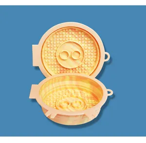 Detailed view of the grid pattern and pig design inside a foldable silicone pet slow feeder bowl