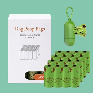 Biodegradable dog poop bags set including 16 rolls and a portable green capsule dispenser