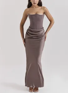Elegant strapless corset evening dress with draped maxi skirt for women party wear