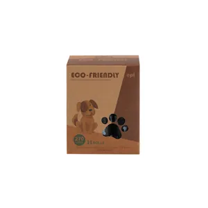 Front view of eco-friendly degradable pet poop bags box with 18 rolls and lavender scent