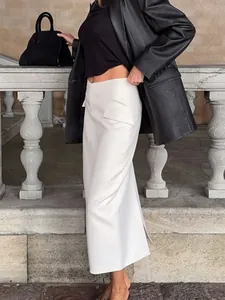 Elegant white high-waisted split midi skirt for sophisticated women office commute style