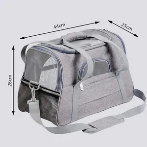 Sac de transport gris portable pour chats et petits chiens, dimensions 44x25x28cm