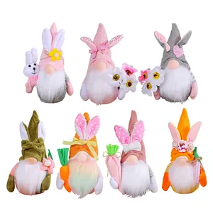 Set di 7 gnomi pasquali di peluche con orecchie di coniglio e carote