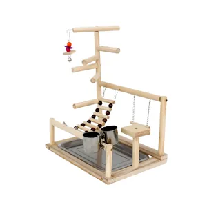 Aire de jeux multifonctionnelle en bois pour perroquets avec échelle et balançoire