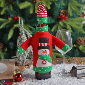 Festive Christmas wine bottle cover set with snowman design and knitted hat