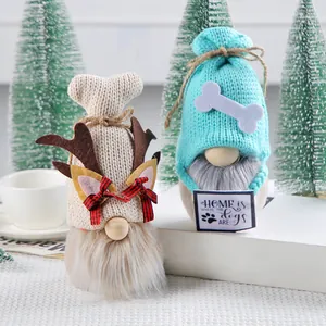 Set of 2 Christmas gnomes with dog bone motif and reindeer antlers decor