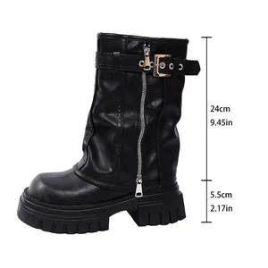 Detailed measurements of black square toe platform Martin boots with side zipper