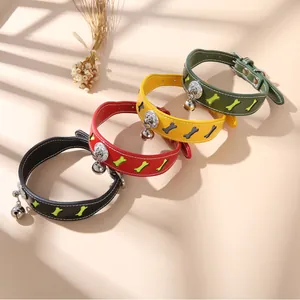 Reflective pet collars with bone pattern and bell for cats and dogs in four colors