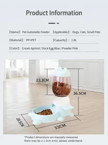 Détails d'un distributeur de nourriture de 1,8L avec dimensions et spécifications