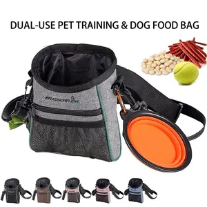 Borsa Portatile per Addestramento Cani in Tessuto Oxford per Viaggi All'aperto Borsa Snack Multifunzionale per Animali Con Ciotola Pieghevole Striscia Riflettente