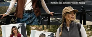 Collage detallado de chalecos de forro polar para mujer con cuello alto en varios colores