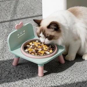 Elevated stainless steel cat bowl stand featuring cute pink and green heart design