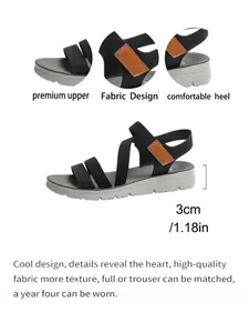 Detailed view of lightweight platform sandals with 3cm heel and elastic straps