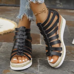Stylish black gladiator sandals with platform sole and comfortable strappy design for women