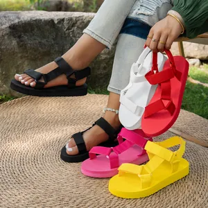 Sandales à Plateforme d'Été pour Femmes Style Romain Décontracté Brides en Nylon avec Attache auto-agrippante Semelle Épaisse en EVA Chaussures de Mode